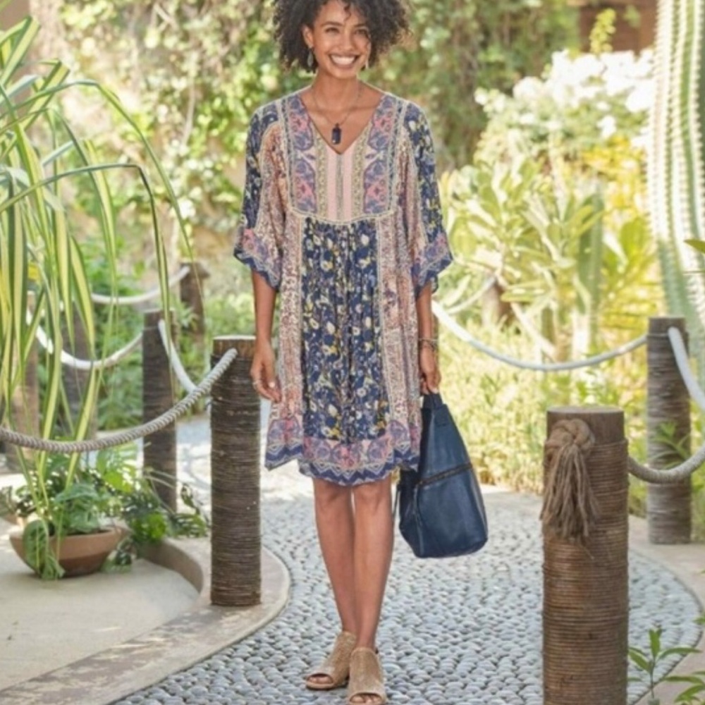 Sundance • My Favorite Dress Patchwork Floral Print Sleeve Short Dress